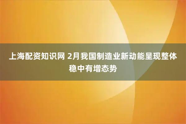 上海配资知识网 2月我国制造业新动能呈现整体稳中有增态势